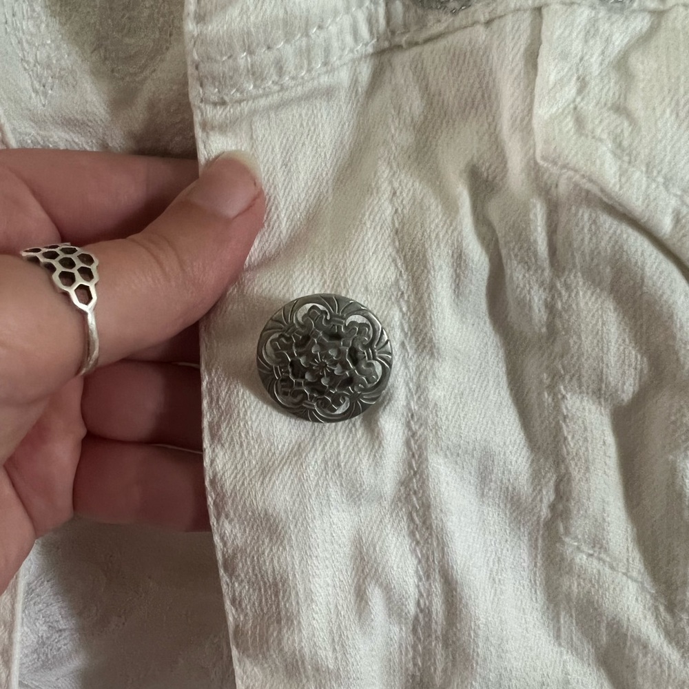 Chico's Platinum Y2K White Denim Jacket with Beaded Detailing - Picture 8 of 9